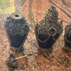 Ornate Black and Silver Decorative Vases